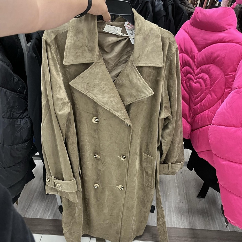 Z SUPPLY Womens XL Beige Faux Suede Trench Coat Belted Button Long ZJ253447